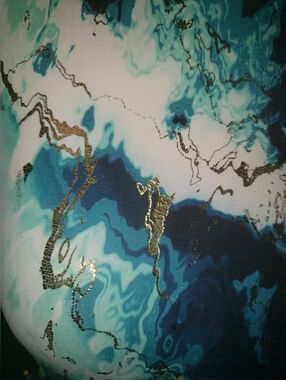 Old Navy 3 Piece Spandex Bra Top Shorts Leggings Set. Blue White Metallic Gold